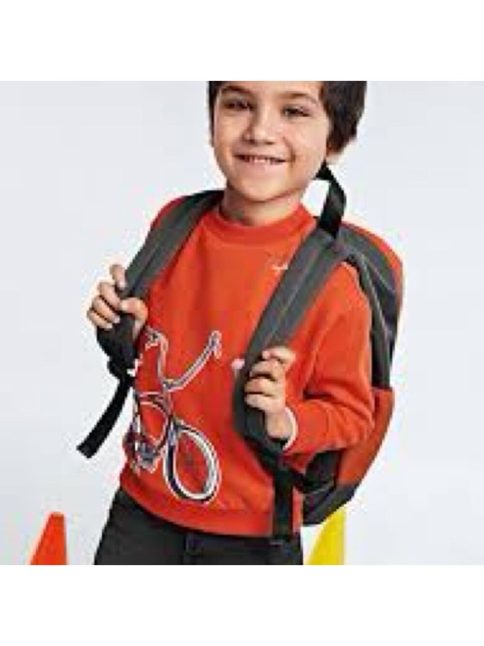 Size 9 Boys Mayoral Vibrant Orange Kids Sweatshirt with Bicycle Design